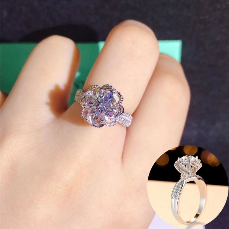 Diamantring für Frauen, Internet-Promi-Paar-Stil, Blumendesign, versilbert, simulierter Diamant, Antrag,_voghion.com