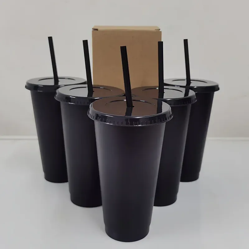 5 Pack Reusable Plastic Tumblers With Lids And Straws 24oz Leakproof Cups For Iced Coffee Cold Drinks Travel Office Par_voghion.com