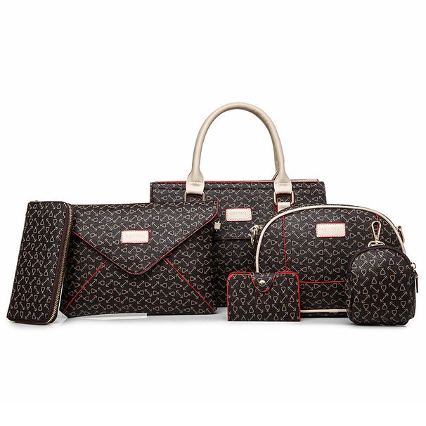 Fashion Bone Pattern Six-Piece Tote & Crossbody Bag Set For Women, Stylish & Versatile PU Handbag With Multiple Pockets_voghion.com