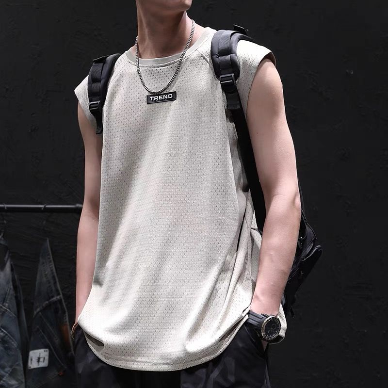 2025 New Summer Ice Silk Sleeveless T-Shirt For Men Loose Fit Sports Tank Top Base Layer Versatile Tee_voghion.com