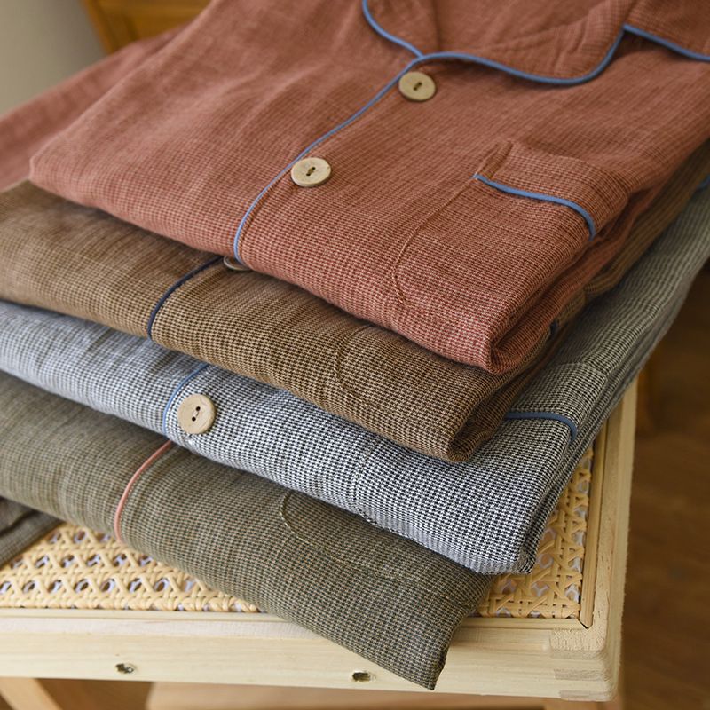 ​​Men's Pure Cotton Pajama Set – Soft Double-Layer Lounge Pants & Long-Sleeve Top, Relaxed Fit For All Seasons​​_voghion.com