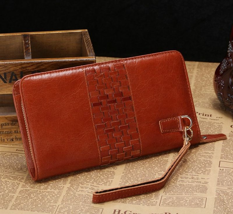 Jiameda Herrenhandtasche, klassische Mode, echtes Leder, Webdekoration, lange Geldbörse mit mehreren Karten_voghion.com