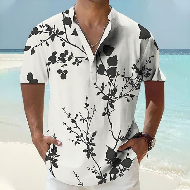 Nuove magliette Henley con stampa 3D a fiori, da uomo, alla moda, con colletto alto, maniche corte, oversize, con bottoni, abbigliamento da uomo_voghion.com