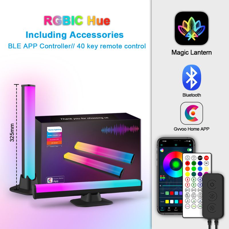 Bluetooth LED Desk Lamp With RGB Color Changing & Music Sync - USB Powered Computer Light For Gaming Room/Office (Smart App Control Ambient Lighting)​_voghion.com