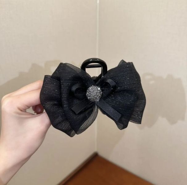 Spomladanska nova sponka za lase s pentljo, ženska svetla svilena sponka za lase za glavo, mrežasta sponka za mehurčaste morske pse_voghion.com