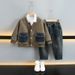 Outfit primavera autunno 2025 Nuovi vestiti alla moda per bambini con colletto rovesciato e patchwork di denim per ragazzi casual_voghion.com