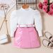Mother & Kids Children's Clothing For Small And Medium Sized Girls, New Autumn Suits, Puff Sleeve Tops + Pu Leather Skirts + Belts, Three Piece Suits_voghion.com