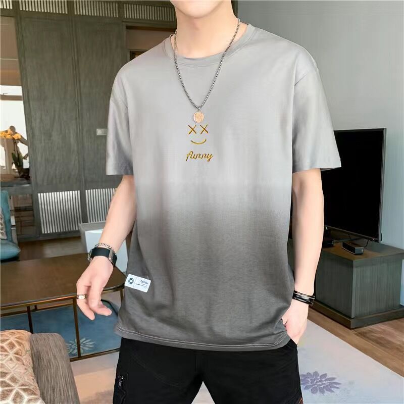 Summer ice silk short-sleeved T-shirt men's plus size new half-sleeved T-shirt loose trendy gradient top for teenagers and students_voghion.com