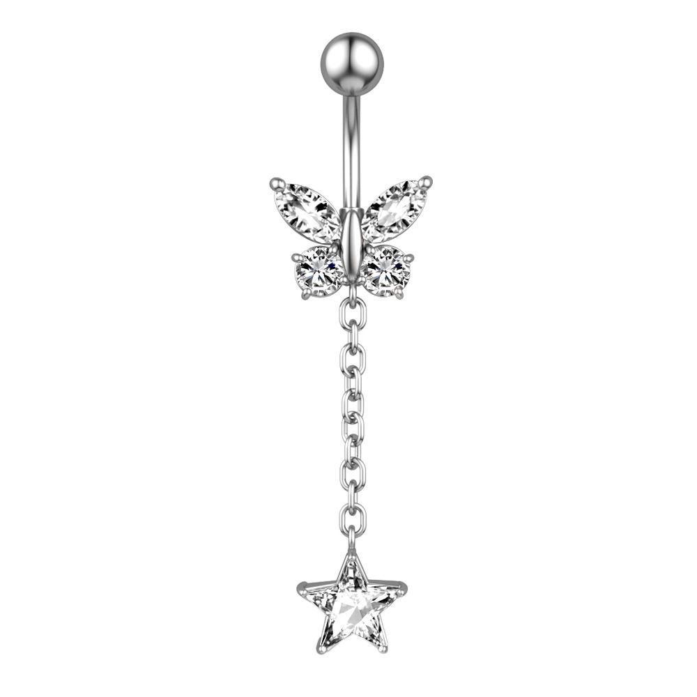 Commercio elettronico transfrontaliero Nuova catena Stella a cinque punte Anello in zircone Piercing all'ombelico Gioielli all'ingrosso online_voghion.com