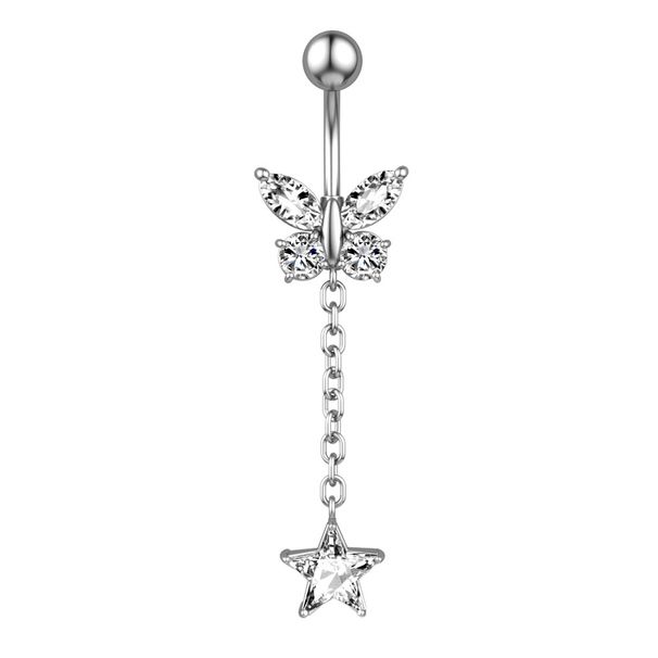 Commercio elettronico transfrontaliero Nuova catena Stella a cinque punte Anello in zircone Piercing all'ombelico Gioielli all'ingrosso online_voghion.com