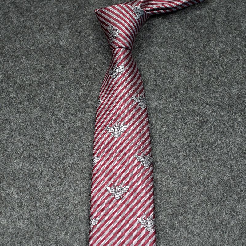 Men's Ties & Handkerchiefs embroidery red bee diagonal stripe bee formal business casual trendy men's tie_voghion.com