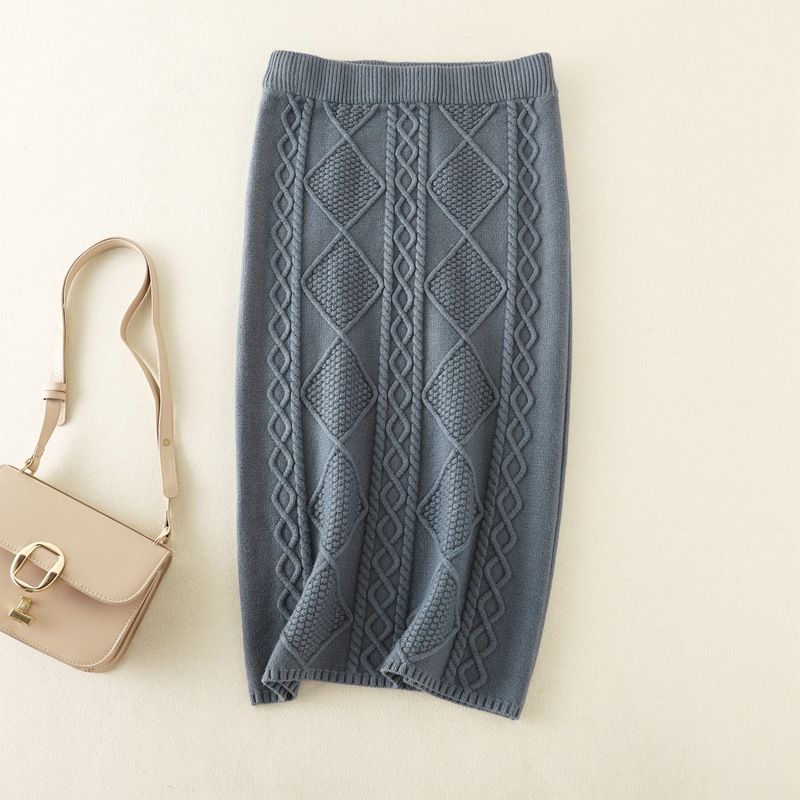 Vêtements pour femmes Automne et hiver jupe tricotée en laine épaisse femmes nouvelle torsion mi-longue tube droit jupe enveloppante en une étape_voghion.com