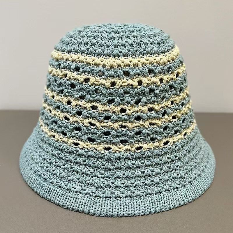 Hat Hollow Summer Thin Bucket Hat Face Breathable Versatile Sun Hat Sunscreen New Knitted Basin Hat Bucket_voghion.com