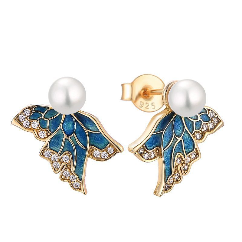 Orecchini in argento sterling S925 per donna orecchini in argento sterling di alta qualità con perle a farfalla e colla a goccia per accessori per orecchini di lusso leggeri_voghion.com