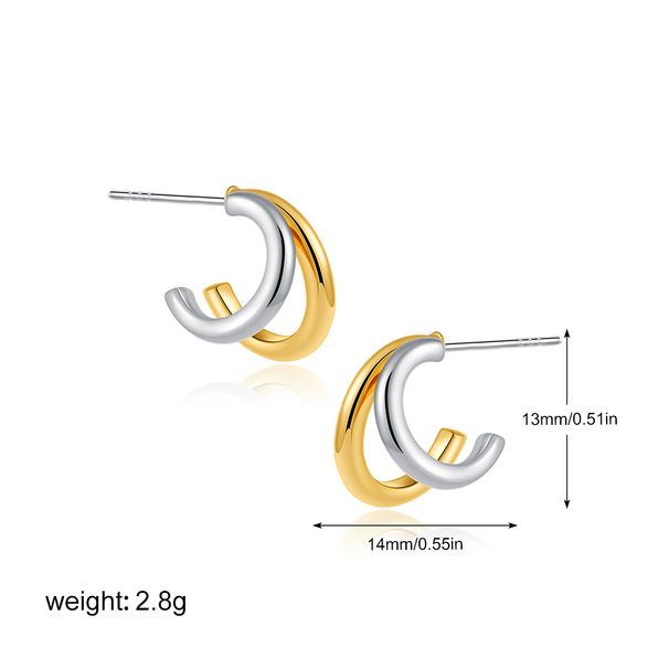 Set di gioielli da donna, alla moda, di tendenza, orecchini lisci in oro e argento placcati in rame misto, stile INS, orecchini geometrici a tre pezzi_voghion.com