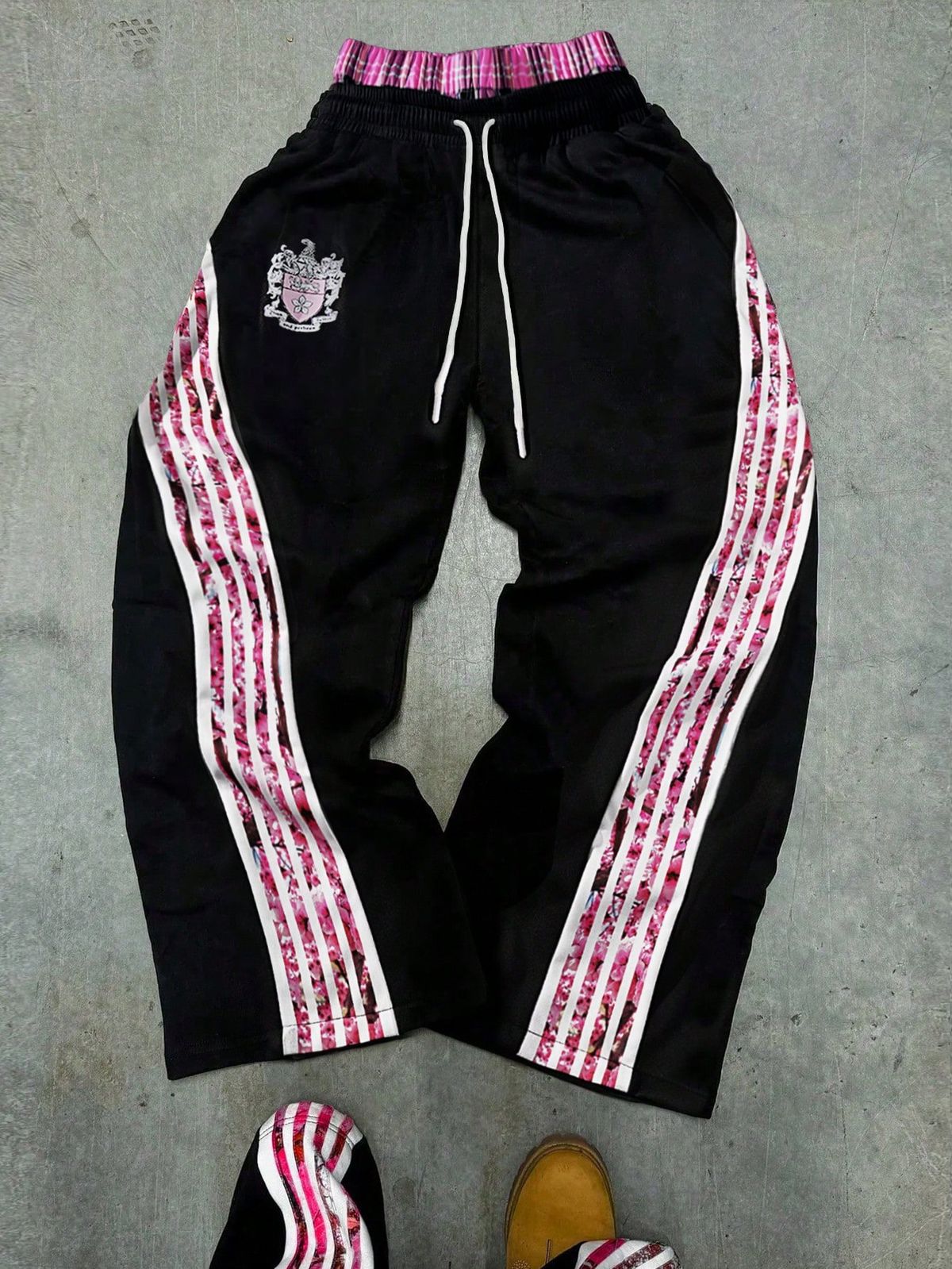 Retro High-Street Print Streifenhose Unisex Loose Fit Freizeithose mit zweifarbigem Design_voghion.com