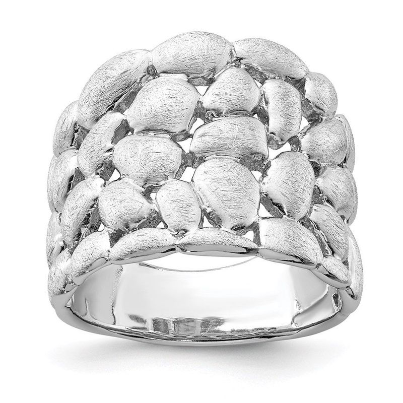 Sterling Silver Rhodium-plated Polished & Satin Textured Nugget Ring_voghion.com