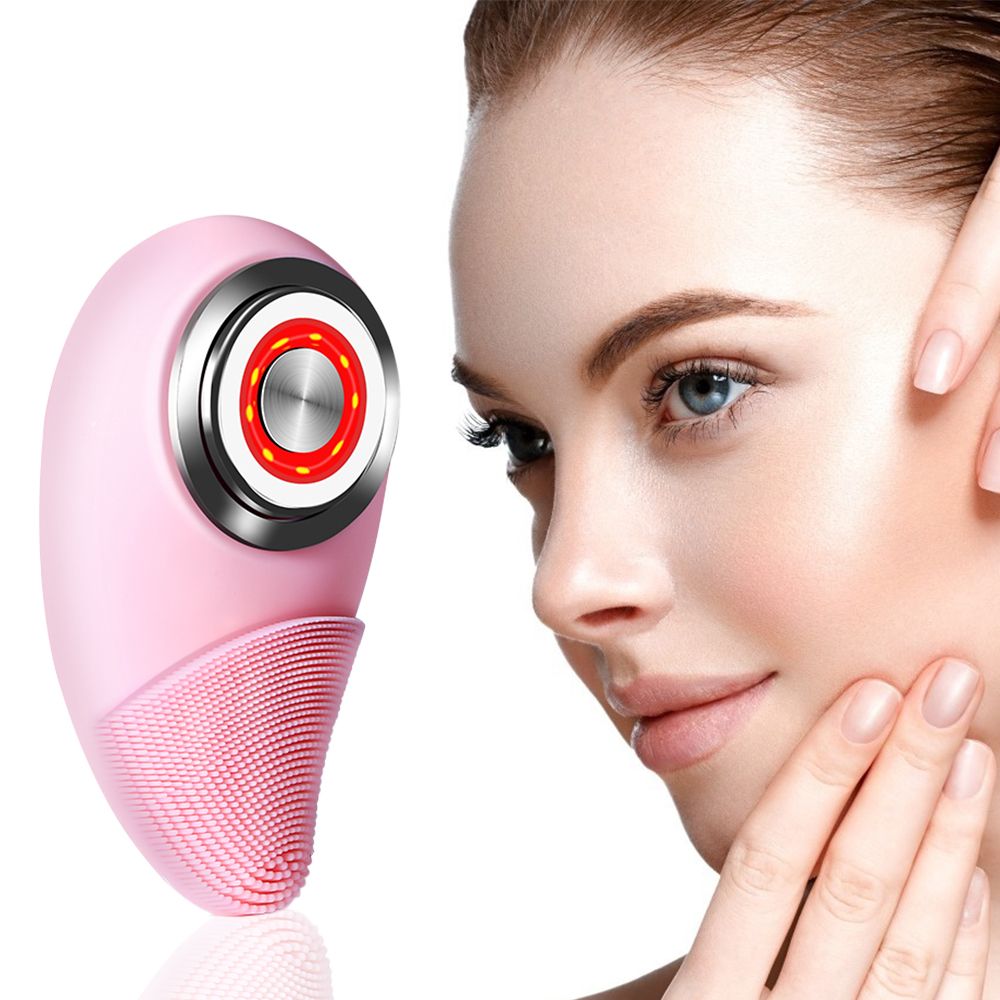 Escova de limpeza facial elétrica ultrassônica de silicone, dispositivo de beleza RF, limpador facial sônico, escova massageadora e recarregável IPX7_voghion.com