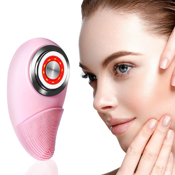 Escova de limpeza facial elétrica ultrassônica de silicone, dispositivo de beleza RF, limpador facial sônico, escova massageadora e recarregável IPX7_voghion.com