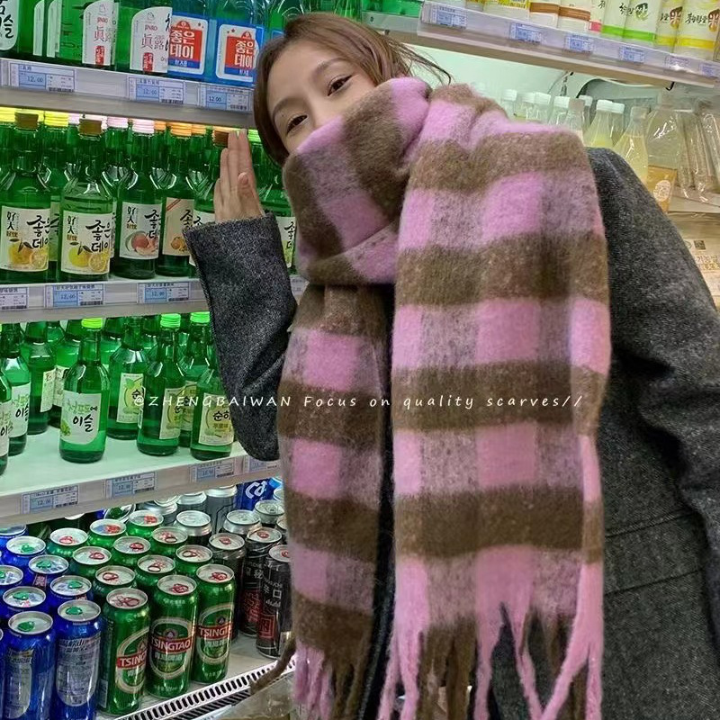 Plaid Scarf Black And White Thickened Color Warm Fringed Shawl_voghion.com