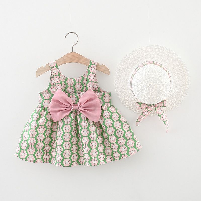 Baby Girls Sling Dress Contrast Color Design Fashion Bow Dress Fashion Flower Summer Cute dress Children's Clothing_voghion.com