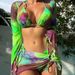 Damenbekleidung Mehrfarbiger Batik-Bikini Dreiteiliger Langarm-Badeanzug aus Netzstoff Weiblicher Sinn_voghion.com