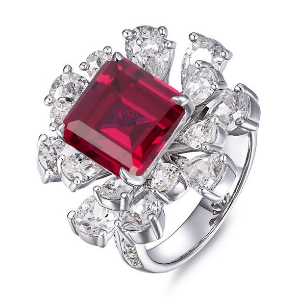 Anello con gemma colorata in stile atmosferico, in argento S925, con intarsi in zaffiro rosso, blu e verde, anello con indice chiuso_voghion.com