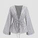 Casual Striped Bow Tie Blouse For Women - Loose Fit Long Sleeve Top With Flared Cuffs, Comfortable Polyester Fabric, Elegant Office Wear_voghion.com