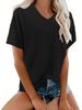 Damen-T-Shirt mit V-Ausschnitt, lockerer Passform, lässig, kurzärmlig – atmungsaktive Polyestermischung, Übergröße XL–5XL, Taschendetail, bequemer Alltagslook_voghion.com