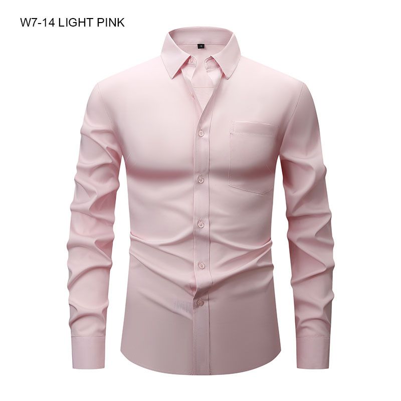 Men's Clothing Four Sided Stretch Shirt Men's Long Sleeved Thin Large Size Men's Clothing Anti Wrinkle Solid Color Men's Shirt_voghion.com