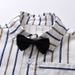 Children's clothing 2023 summer boys striped lapel short sleeved cotton shirt children's shoulder strap shorts British_voghion.com