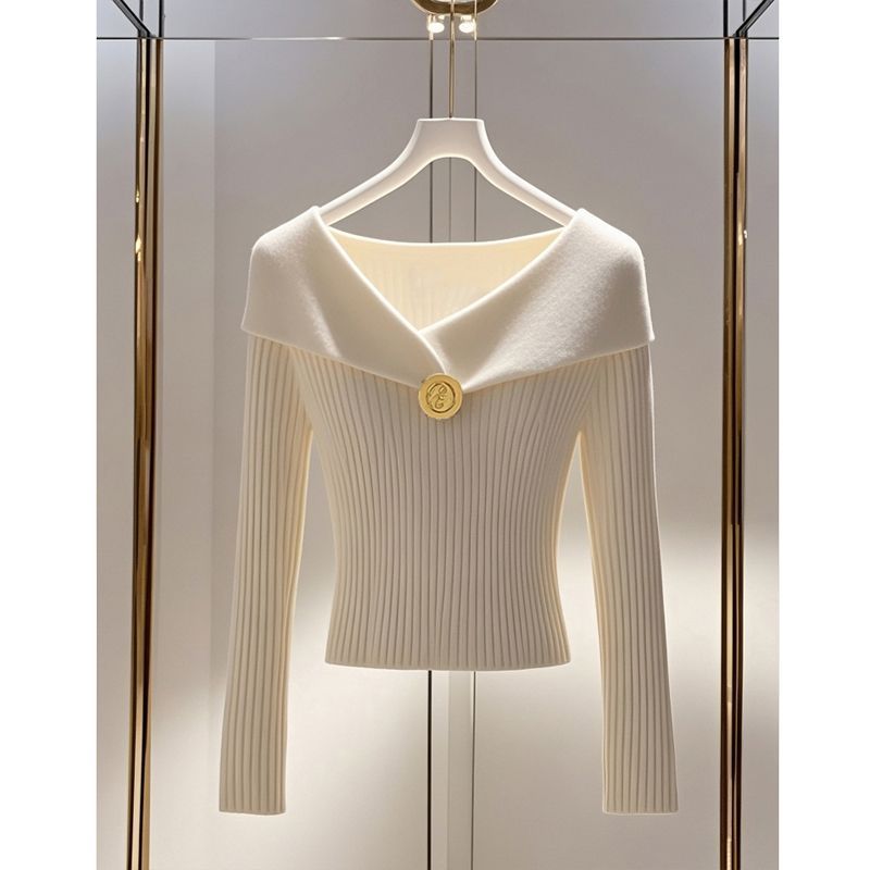 Weinroter Strickpullover für Damen, neues High-End-Chic-Innenoberteil mit Basisschicht_voghion.com