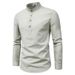 Camicia a maniche lunghe da uomo in lino - Pullover oversize con collo alto (beige/grigio/nero)_voghion.com