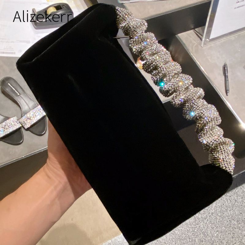 Bolso de mano de terciopelo con asa plegable y diamantes de imitación para mujer, novedad de 2023, bolsos de mano cuadrados suaves de lujo, bolsos de diseñador elegantes para mujer, alta calidad_voghion.com