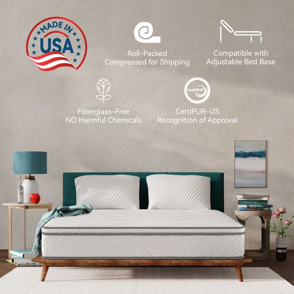 King Size Mattress,10 Inch Hybrid Mattress In A Box With Gel Memory Foam,Individually Wrapped Pocket Coils, CertiPUR-US Certified_voghion.com