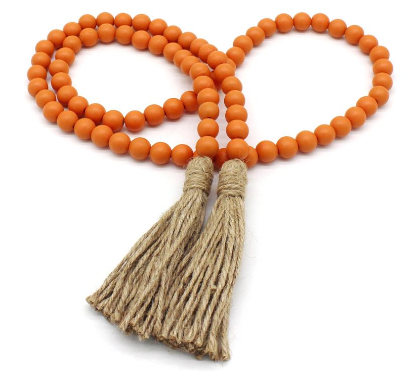 Holzperlengirlande mit Quasten, Bauernhausperlen Rustikales Dekor Gebet Boho Perlen Wandbehang Dekor_voghion.com