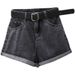 Black and gray denim shorts for female students in the summer of 2024, new rolled edge A-line that look slimming, Korean_voghion.com