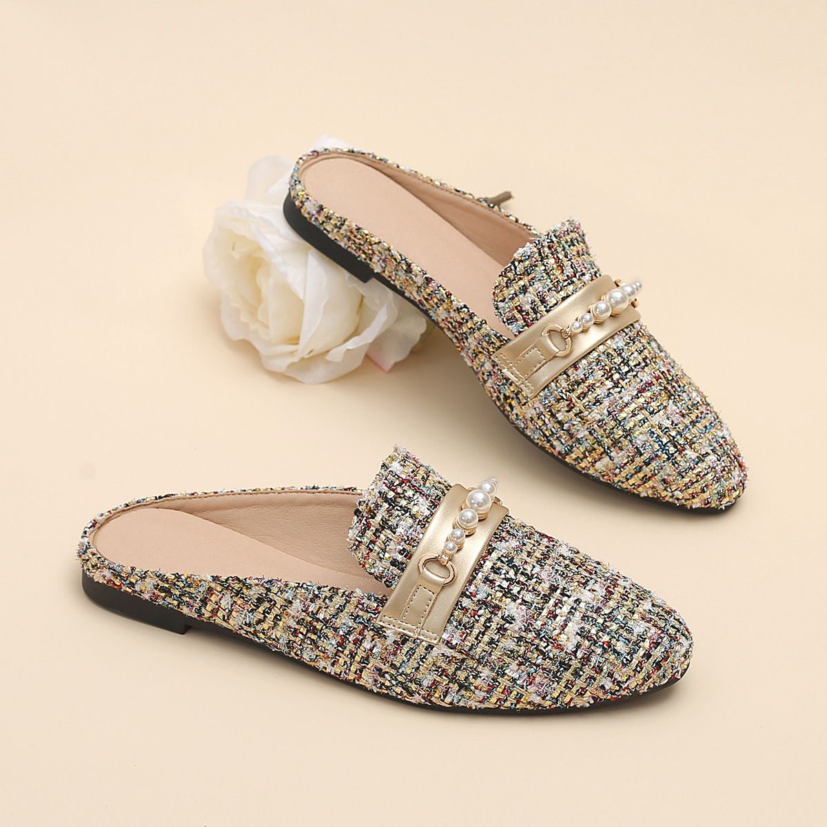 Fragrance style outside wear pointy toe half drag flat heel shoes lazy plus size fashion all-match cross-border foreign trade wholesale_voghion.com
