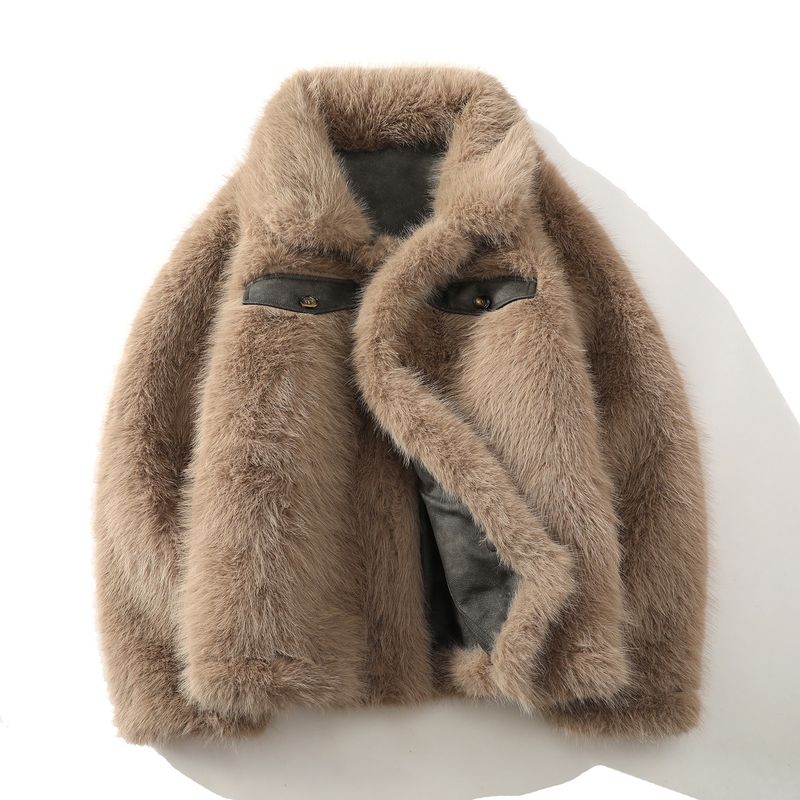 ​Reversible Faux Shearling Jacket – Oversized Winter Coat With Notched Collar (Sizes M-5XL, Coffee & Gray)​_voghion.com