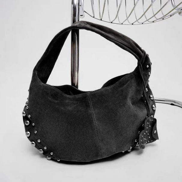 Borsa a tracolla singola in pelle scamosciata morbida da donna, autunno inverno 2024, nuova borsa a mano con rivetti a vento_voghion.com