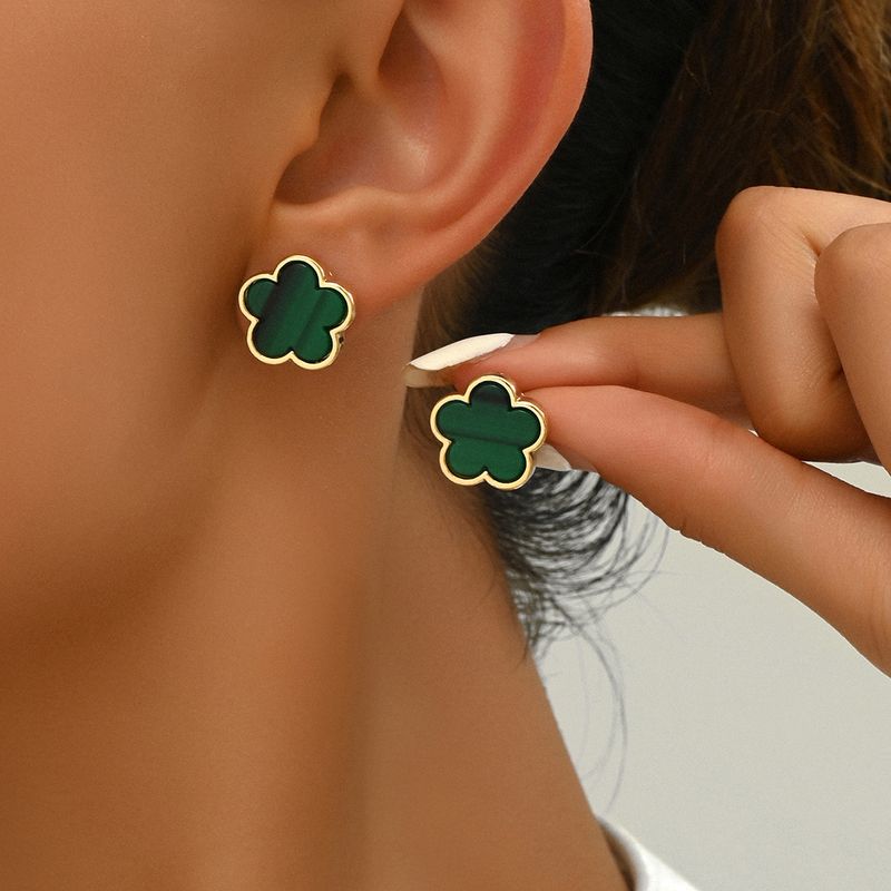 1 paio di orecchini a bottone in lega di zinco con fiore di erba Parthenocissus in stile coreano_voghion.com
