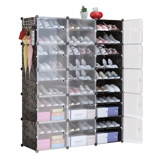 10 Tier 3 Row Shoe Rack Organizer Stackable Free Standing Shoe Storage Shelf Plastic Shoe Cabinet Tower with Transparent Doors for Heels Boots Slipper_voghion.com