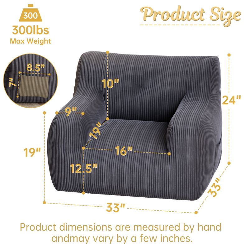 Bean Bag Chairs For Adults And Kids - Bean Bag Sofa With Tufted Soft Stuffed Filling For Living Room,Bedroom Accent Sofa Chair With Pocket_voghion.com