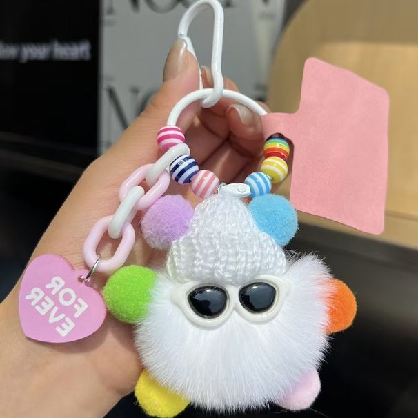 Portachiavi con ciondolo per auto in vera pelliccia di coniglio Rex, piccolo e grazioso, a forma di palla di carbone, per donne, squisita bambola di peluche da appendere allo zaino._voghion.com