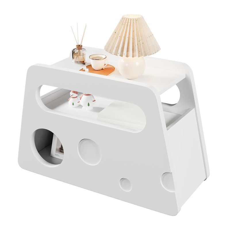 Sideboard, Moderner Weißer Beistelltisch Mit Rollen, Sicherem Abgerundetem Design – Mobil, Platzsparend, Ideal Für Wohnzimmer Und Schlafzimmer (81x33x51,5 Cm)_voghion.com