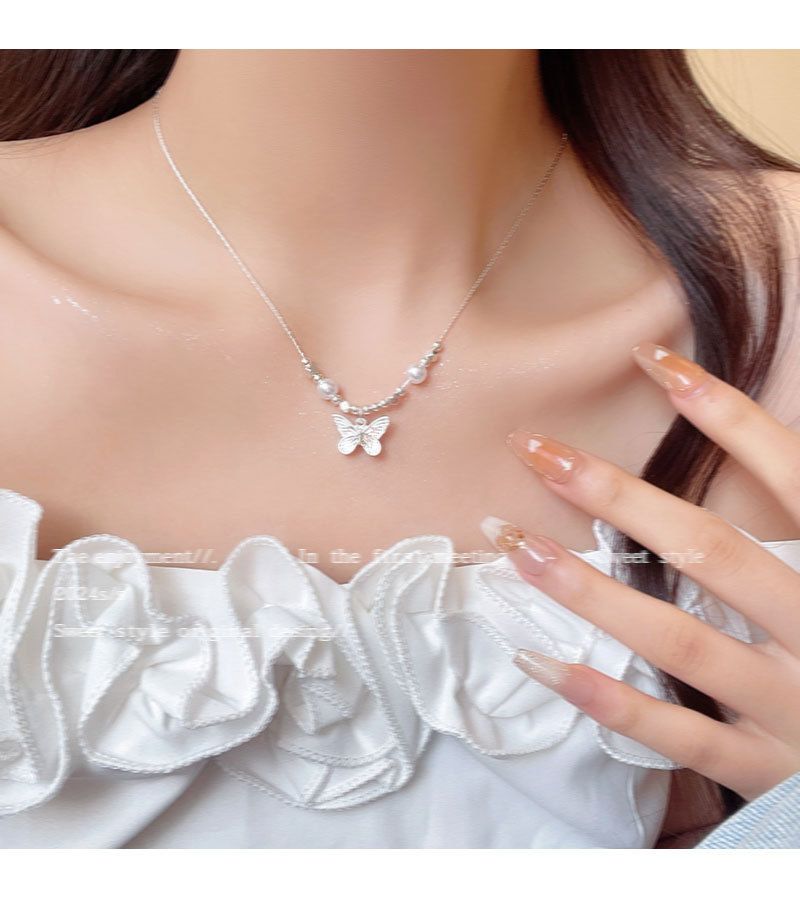 High End Butterfly Pearl Necklace, Women's Instagram Style Versatile, Niche New Product, Collarbone Chain, Light Luxury,_voghion.com