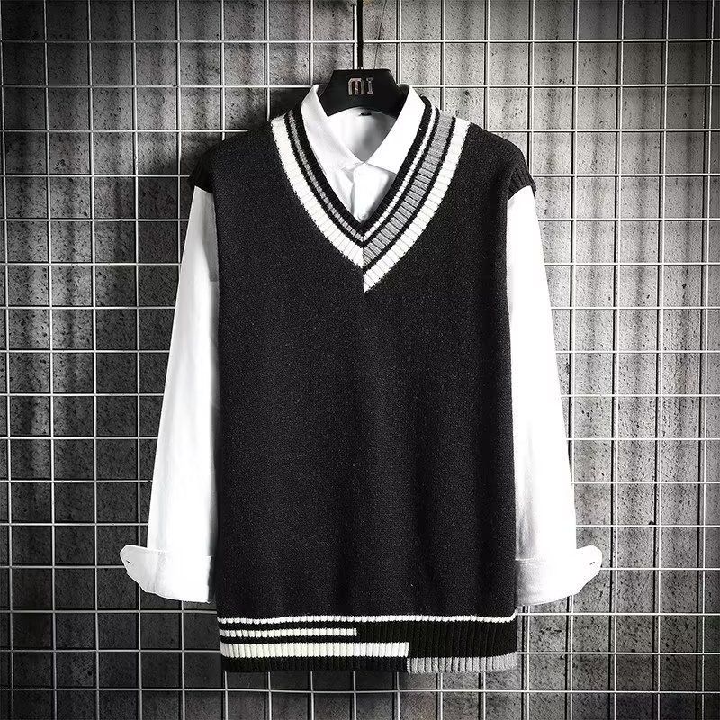Men's Clothing Men's V-collar Loose Casual Knitted Sweater Vest_voghion.com