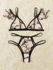Completo intimo sexy trasparente in rete leggera con ferretto, reggiseno minimizer ultrasottile e coppa triangolare._voghion.com