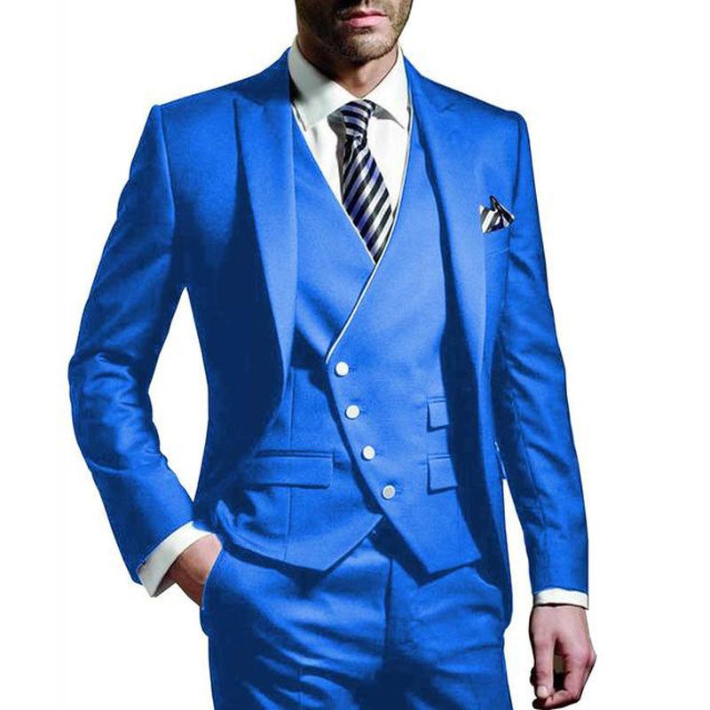 Men's Navy Groom's Jacket One Button Formal Business Suit Tuxedo_voghion.com