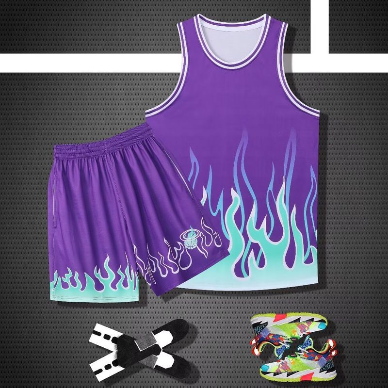 Basketball suit set, male printed, student competition team uniform, American narrow shoulder training jersey, female_voghion.com